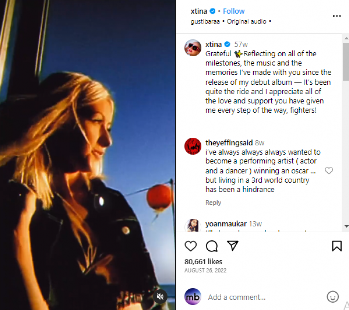 Christina Aguilera "Reflection" for Disney's "Mulan,"  Instagram post